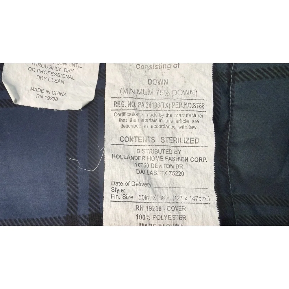 Hollander Throw Blanket Black Watch Plaid Down Feather Puffer Baffle Box